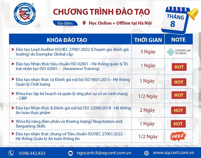 chương trình đào tạo tháng 8