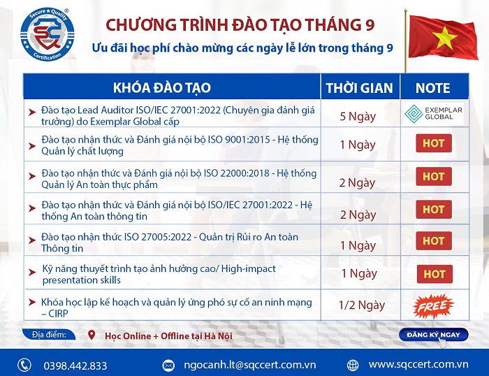 chương trình đào tạo tháng 9